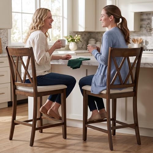 Butacos de barra chairus, set de 6 unidades, altura 24 pulgadas, respaldo en X cruzado y asiento acolchado en cuero sintético PU, estilo moderno y rústico para isla de cocina, bar en casa o comedor miniatura 6