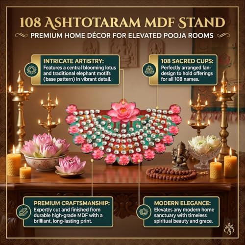 Image of Ashtotaram Stand 108 Flower Stand for Puja, Premium MDF Base with Digital Print, Puja Chowki for Ashtottara Archana (With out Flowers) (Var2)