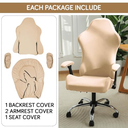 Image of HOKIPO 'SereneSolids' 140 GSM Gaming Chair Cover Stretchable Computer Rotating Chair Seat Covers Slipcover, Beige (NEW-AR-5370-BGE)