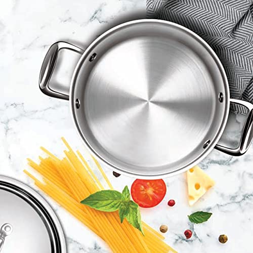 Image of Milton Pro Cook Triply Stainless Steel 7 Pcs Cookware Set, Kadai with Lid (20cm /2.1L), Casserole with Lid (20cm /3L), Fry Pan (20cm /1.1L), Saucepan & Lids (16cm /1.4L), Induction & Gas Compatible