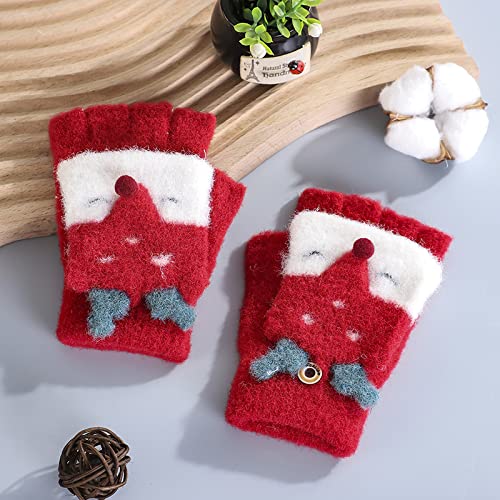 Image of Holiberty Cute Baby Kids Winter Fingerless Gloves Toddler Boys Girls Cartoon Christmas Elk Knit Mittens Warm Snow Gloves 2-8Y