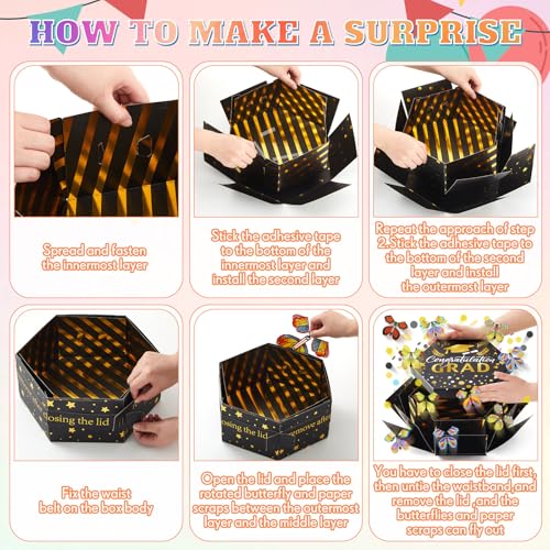 Dunzoom Graduation Gifts Flying Butterfly Surprise Gift Box 2025 Congrats Grad Explosion Box with 12 Pcs Flying Butterfly,Class of 2025 Funny Ideas for High School College Graduate Party Decoration - Thumbnail 4