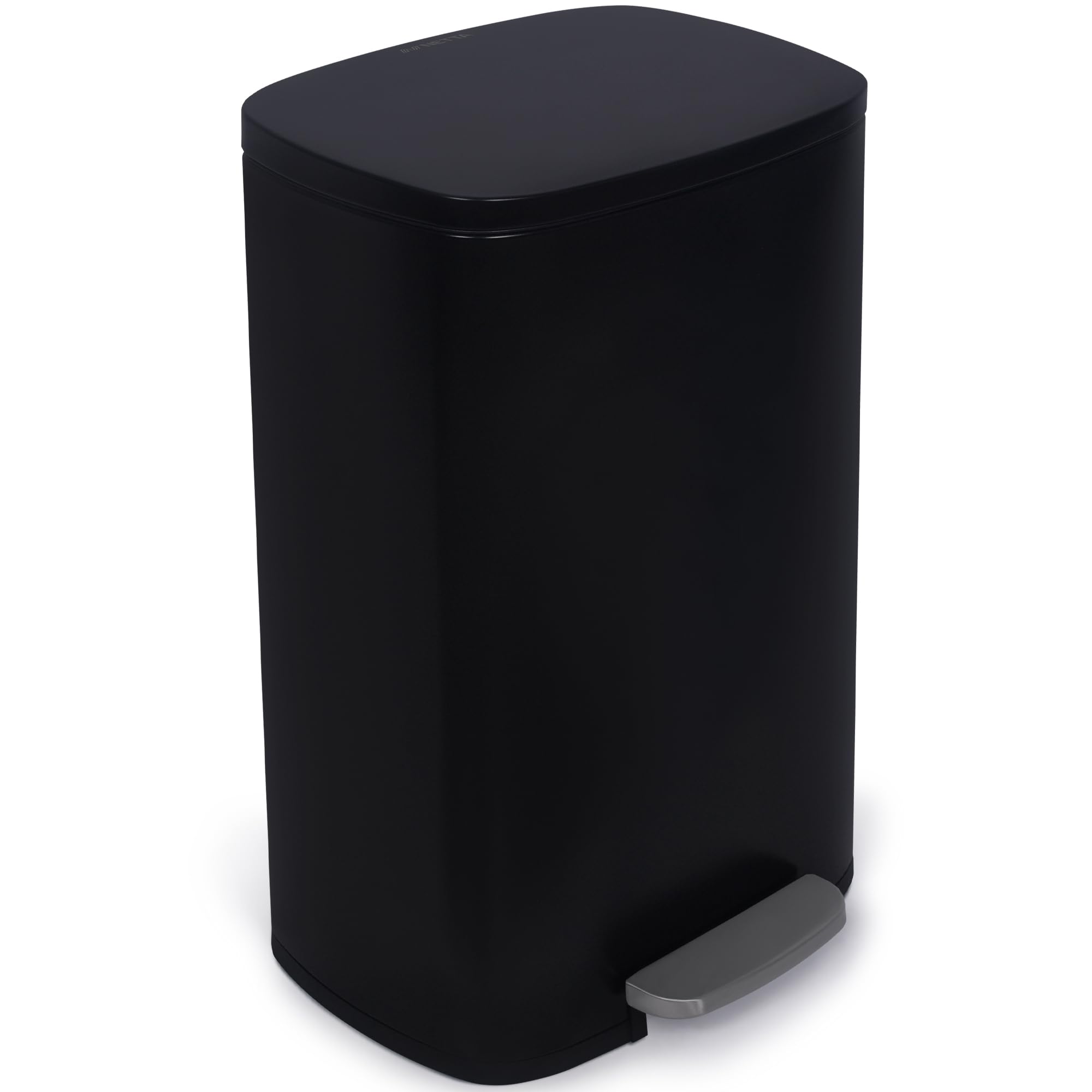 NETTA 50L Stainless Steel Pedal Bin Soft Close Lid Inner Bucket Brushed Steel Smudge Resistant Black