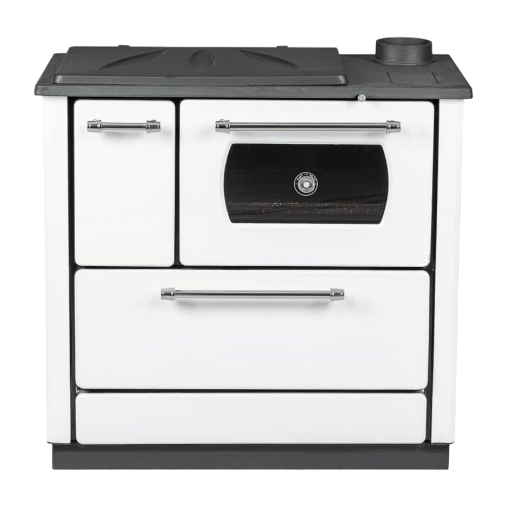 OMG Stufa Cucina Riscaldamento a Legna con Forno Struttura in Acciaio 9,06 kW Popular - White