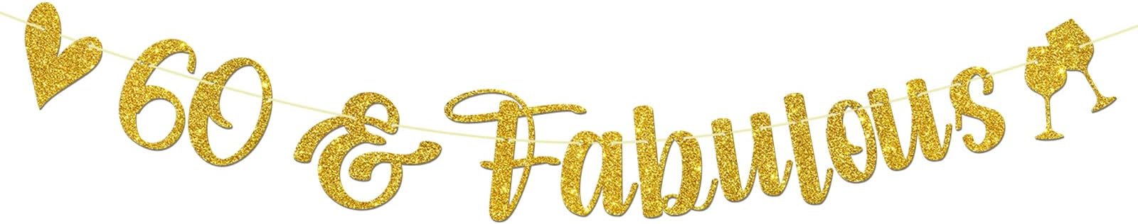 Maicaiffe Gold Glitter 60 & Fabulous Banner - Happy 60th Anniversary - 60th Birthday Decorations 60 Inches