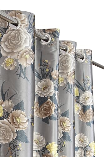 Image of Homefab India Eyelet Polyester Floral Window Curtain - 5 ft, Grey - 1 Piece