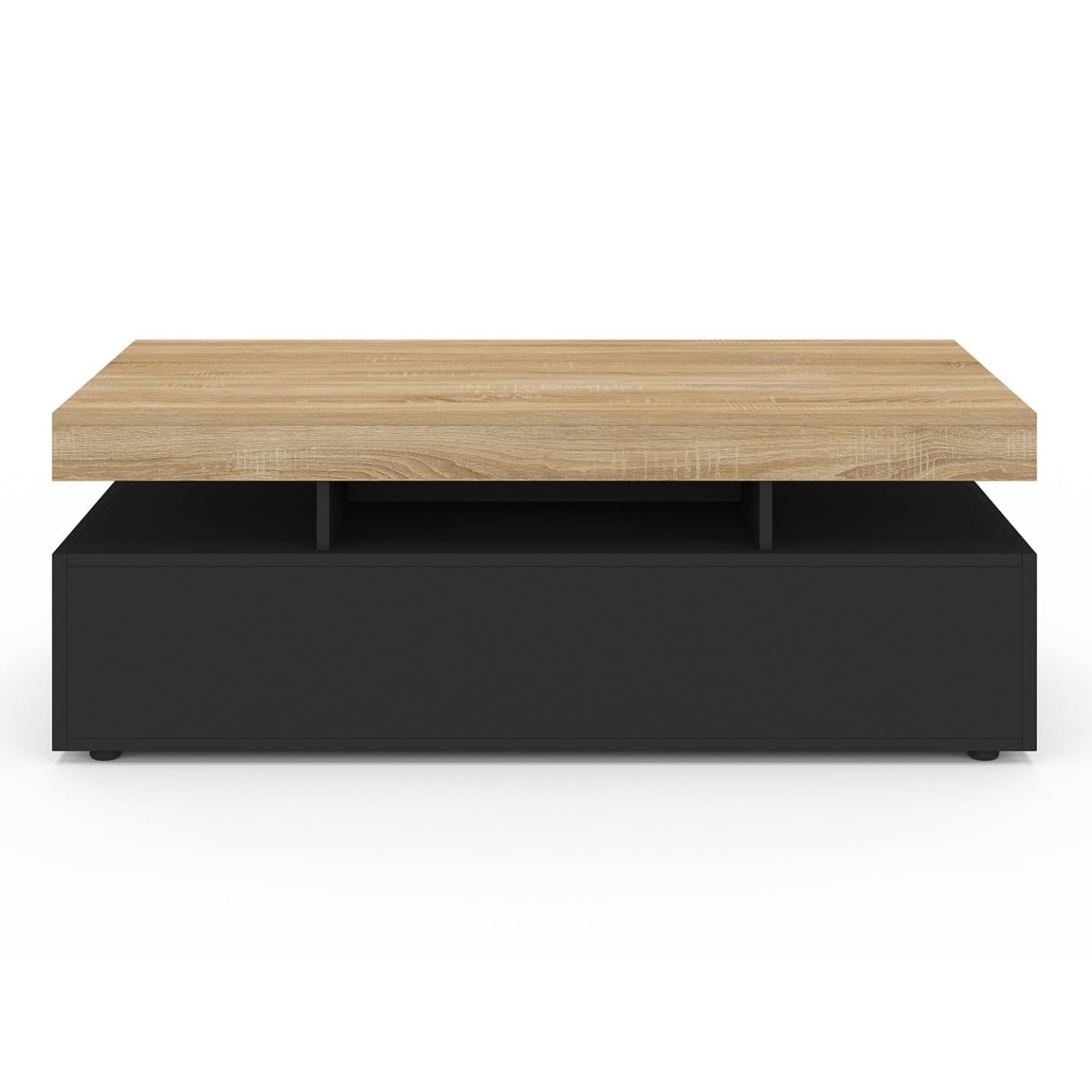 IDMarket - Table Basse Fixe Elsa avec 2 tiroirs Noir et Bois