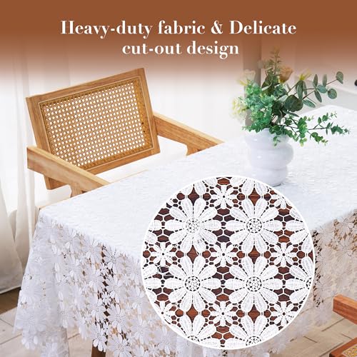 Stylvista 24.7.26 Premium White Lace Tablecloth,Embroidered Antique Floral Design,Rectangular 70"X50",Perfect thumb #3