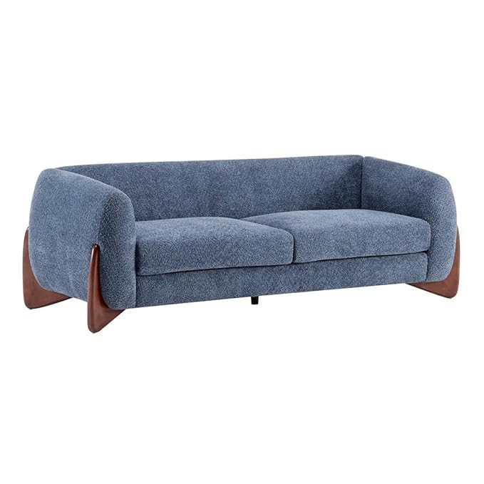 Image of Upholstered 3 Seater Sofa Three Seater Sofa with Wooden Legs for Living Room Hotels & Offices (3 Seater Blue)
