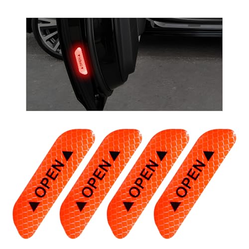 Xiqaler 4PCS Car Door Reflective Safety Stickers, Night Visibility Open Warning Decal Anti-Collision Sticker, Universal Door Open Safety Prompt Decal Protective Strip for Most Cars (Red)