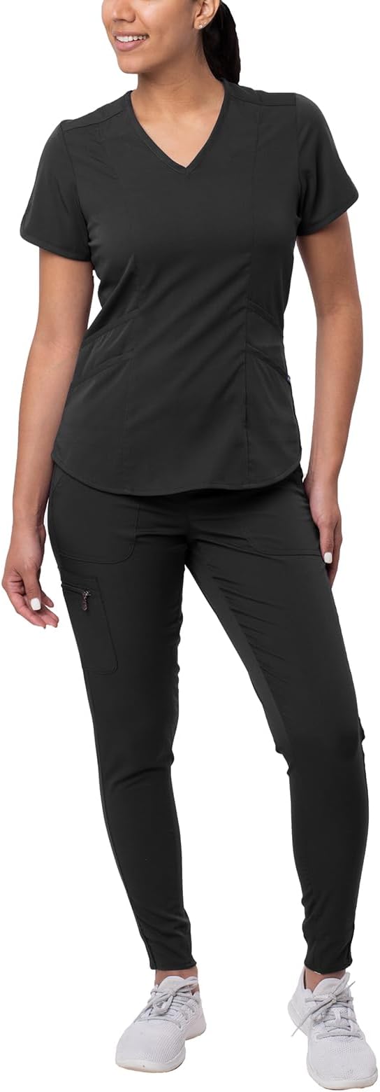 Adar Pro Modern Athletic Scrub Set for Women - Modern V-Neck Top & Yoga Jogger Pants