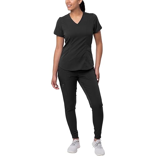 Adar Pro Modern Athletic Scrub Set for Women - Modern V-Neck Scrub Top & Yoga Jogger Scrub Pants