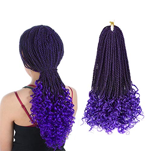 Ling Xiu Senegalese Crochet Hair Curly Ends Goddess Crochet Braids Synthetic Box Braids Crochet Hair 18 Inch 5Packs 30Strands/Pack Senegalese Twist Curly Goddess(1B/Purple)