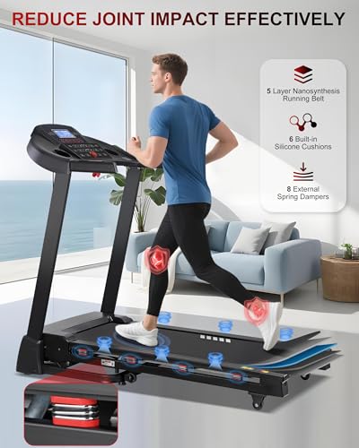 Image of ECHANFIT Treadmill with 15-Level Auto Incline, Folding Treadmill for Home, 0.6-10 MPH, 350 LB Capacity, 18.11 inch Wide Running Belt, 3.5 HP, Shock Absorption, Bluetooth Speaker & App