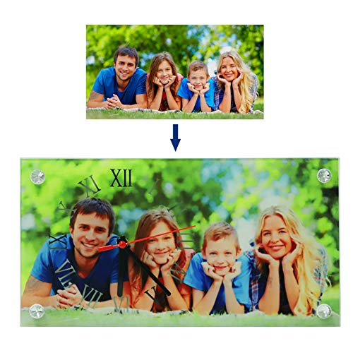 RUIXIA Horloge Personnalisable avec Photo Horloge Murale en Cadre Photo Horloge en Verre Photo Personnalisé Décoration Maison Bureau Cadeau pour Noël Maman Papa Anniversaire