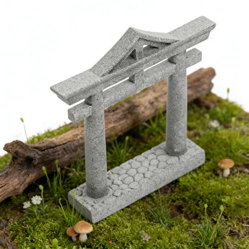 Image of livelyfish Japanese Fish Tank Decorations Asian Aquarium Decor Torii Gate Ornament Japanese Shrine Oriental Pagoda Aquarium Sandstone Bridge Statues Betta Fish Decorations for Tank, L2