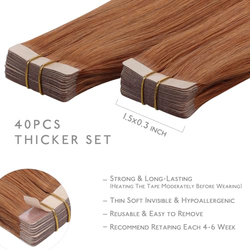 Image of WENNALIFE Tape in Hair Extensions Human Hair, 40pcs 60g 10 inch Cinnamon Terra Copper Hair Extensions Real Human Hair Straight Tape in Extensions Invisible Human Hair Extensions Reusable Real Hair Ext