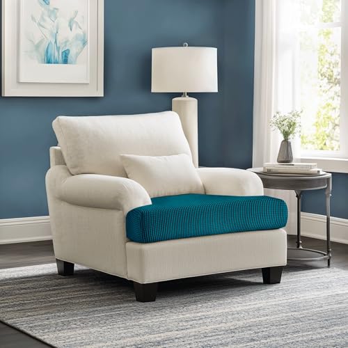 CHUN YI Small Couch Cushion Cover Stretch, Sofa Seat Slipcovers for Pets, Suitable for Armchair Loveseat Sofa with Spandex Jacquard Washable Fabric(Small,Teal)