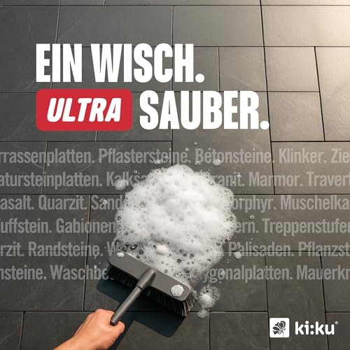 ki:ku® Stein Reiniger ULTRA | säurefreier Steinreiniger für Außenflächen | gegen Öl, Ruß, Moos & Schmutz | für Terrasse, Gehweg, Fassade | kraftvoll & materialschonend | umweltfreundlich