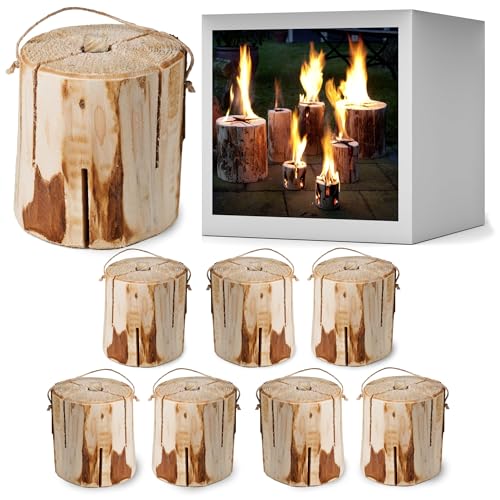 8 Stück - Schwedenfeuer ohne Rinde - Ø 12-15 cm, 15 cm hoch - Baumstammfackel, Schwedenfackel, Finnenkerze, Alternative zu Kaminholz, Brennholz (8 Stück - Ø 12-15 cm, 15 cm hoch)