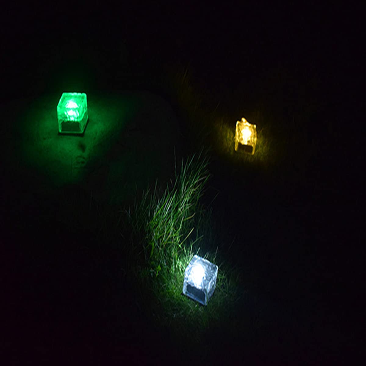 Zewnętrzne solarne LED, kwiat lodu płytka podłogowa lampa podłogowa lampa trawnikowa lampa ogrodowa szkło lampa podłogowa lampa podwórko lampa wodoodporna, oświetlenie ścieżki patio ciepłe światło, 4 szt