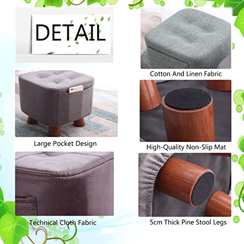 Repose-Pieds Portable Carré avec Poche de Rangement Intégrée en Lin
