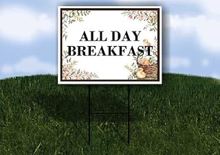 All Day Breakfast Easter Spring Vintage Chicks Eggs Basket Brown Single Sided 18x24 in. Yard Road Sign w/Stand