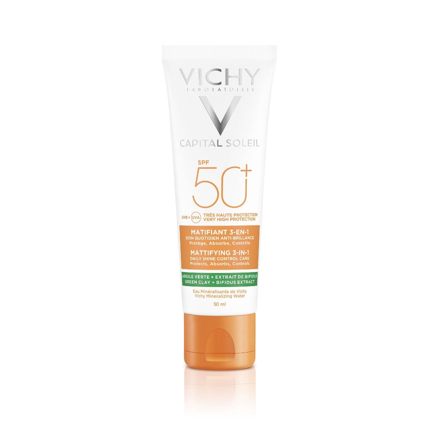 VICHY LABORATOIRES Crème Solaire Visage Matifiante 3-en-1 SPF 50+ Peau Mixte à Grasse 50mL - Lot de 2