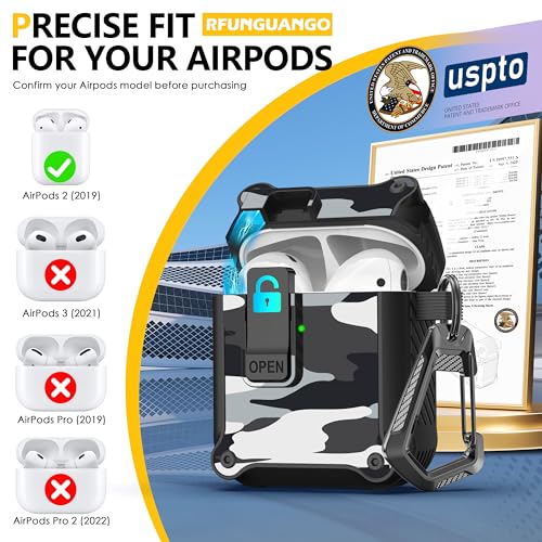 Image of RFUNGUANGO AirPods 2 Case with Lock Magnetic Lid, Snow Camouflage