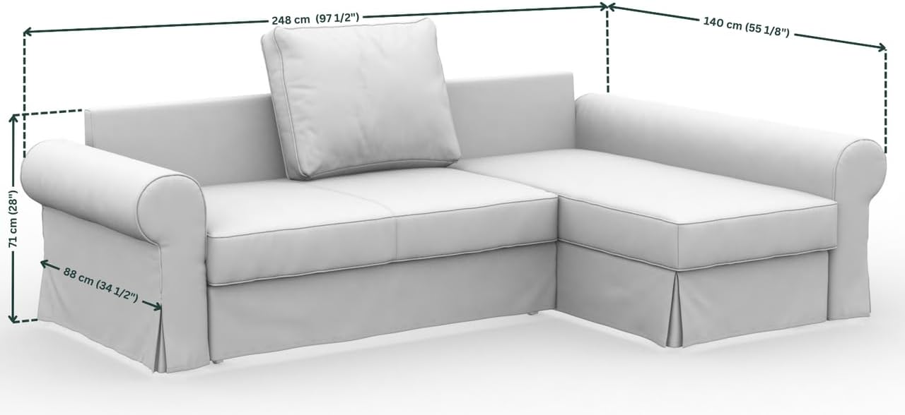 comfortly Cover for Backabro Sofa Bed with Chaise Longue, Replacement Slipcover, Heavy Duty 11 pcs Cover, Soft Durable Washable Fabric, Easy to Clean & Replace (Crown - Ocean Blue)