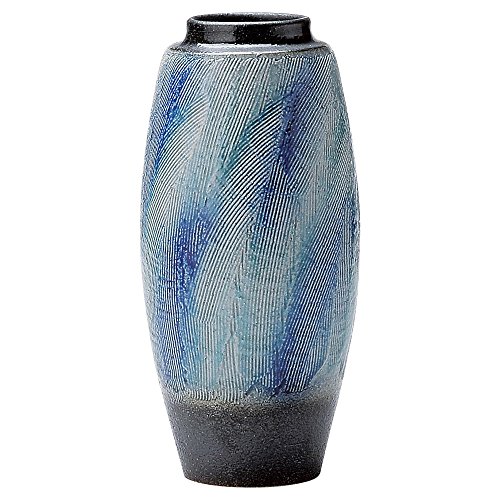 信楽焼 へちもん 花瓶 フラワーベース 大きい 縦長 青 流彩 仏壇 陶器 MR-1-2528