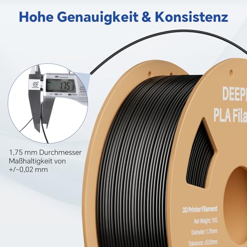 DEEPLEE PLA Filament 1.75mm, 3D Drucker Filament 1kg (2,2lbs), Maßgenauigkeit +/- 0,02 mm, Filament 3D-Druckmaterialien für FDM 3D Drucker, Grau