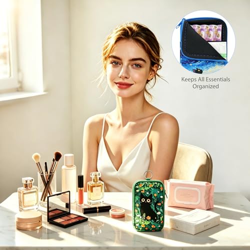 Image of KJQJLY 2 Pack Portable Tampon Organizer Bag Tampon Holder & Storage Case with Zipper for Travel, Discreet Period Bag for Purse, Waterproof Feminine Products Pouch for Women (Cat)