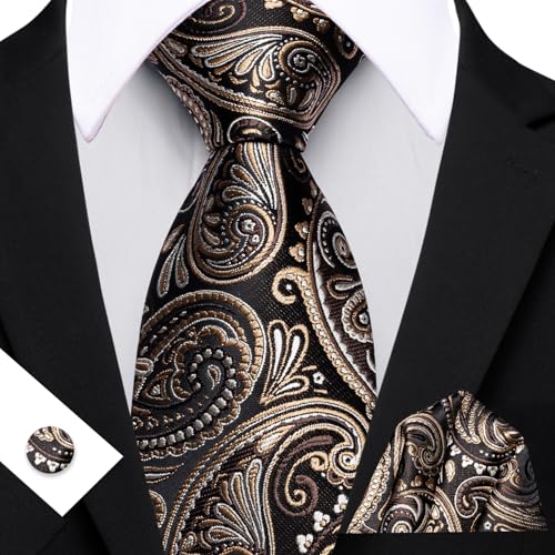 Image of YOHOWA Mens Ties Set Wedding Paisley Neckties with Handkerchief Cufflinks Formal Business