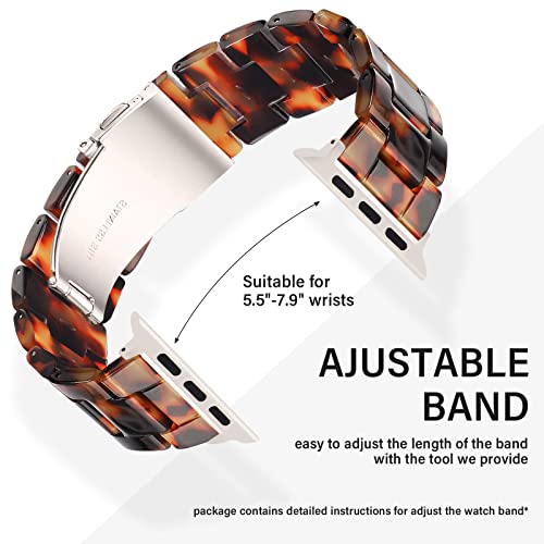 HOPO Compatible With Apple Watch Band Series Ultra 11 10 9 8 7 SE 6 5 4 3 2 1 Thin Lightweight Resin Strap Bracelet Wristband Replacement For iWatch Bands (Tortoiseshell/StarLight,38/40/41/42mm)