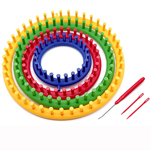 LVLUOKJ 6-Teilig Webrahmen Rund Plastik Strickring Set mit Haken und Nadel, Webstuhl Strickstuhl Knitting Loom Reihenzähler Stricken für Looming, Mützen, Schals, Pullis Cover