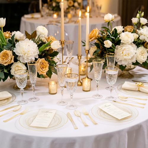 Image of WDF 120PCS Gold Plastic Plates- Disposable Gold Glitter Plates, Premium Heavy Duty 60-10.25 inch Dinner Plate and 60-7.5 inch Salad Plate for Wedding Baby Shower Spring Birthday