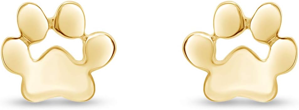 Dog Paw Print Stud Earrings With Push Back Dog Lovers Jewelry For Women In 14k Gold Over Sterling Silver