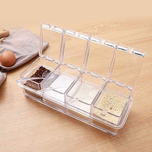 4 PCS Seasoning Box, Transparent Seasoning Box Seasoning Storage Container with Spoons for Spice Salt Sugar Cruet, Condiment Jars