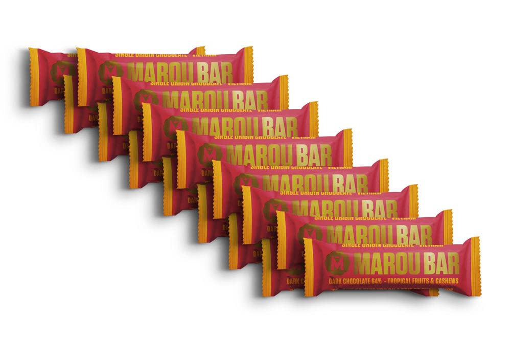 Marou Snack Bar 64% Cacao Case Pack of 16 | Tropical Fruits, Cashews, And Dark Chocolate | Vietnam Single Origin, Vegan, Craft Chocolate | 16 x 35g Bar