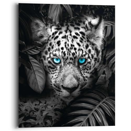 REINDERS Wandbild, Leopard Blau, Kinderzimmer, Bilder, Wanddeko, Room Decor, MDF, Schwarz-Weiß, 50 x 40