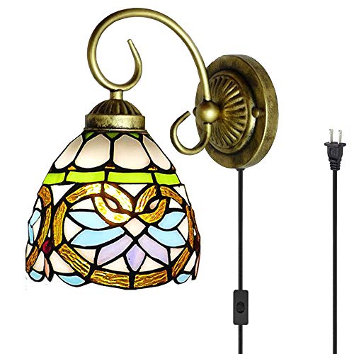 Image of Kiven Wall lamp E26 1-Light Plug-in Bulb not Included Wall Sconce Glass Shade 6 Foot Black Cord(BD0530)