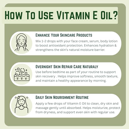 Image of KUNJ Vitamin E Oil 30ml - 100% Pure & Natural, Non-Sticky & Lightweight Therapeutic Grade Oil for Face Serum, Brightening, Anti-Aging, Hair & Nail Care, DIY Beauty Blends