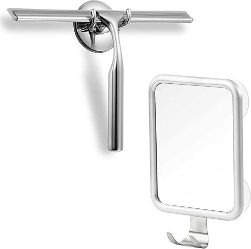 Escobilla de ducha para puertas de vidrio, escobilla de acero inoxidable de 10 pulgadas para ventana y automóvil, espejo de ducha con 4 ventosas