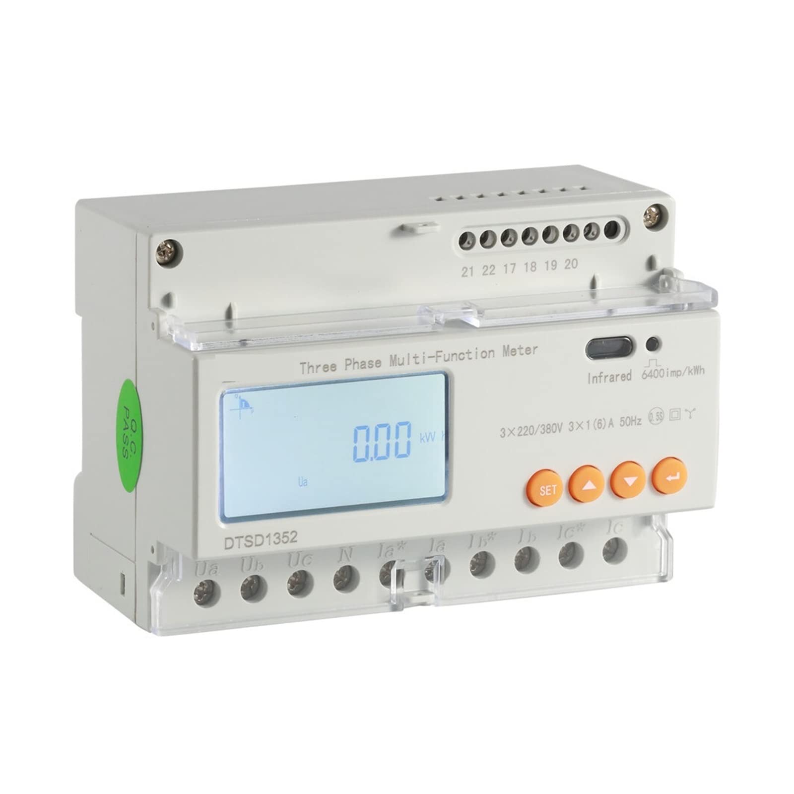 Contatore elettrico digitale, DTSD1352 Contatore di energia su guida DIN trifase intelligente con consumo energetico di monitoraggio RS485 Monitora e registra il consumo energetico(Size:DTSD1352 5A)