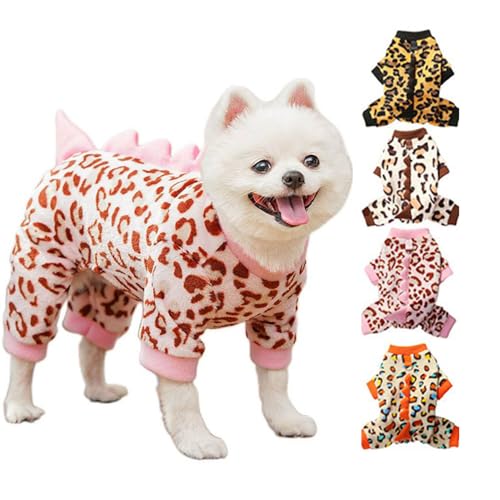 ISUPY 犬 パジャマ ロンパース つなぎ 秋冬 ボア ペット服 可愛い 恐竜 変身 小中型犬 ドッグウエア パーカー ふわふわ 防寒 暖かい ルームウェア 部屋着 抜け毛防止 お散歩 (2XL,ピンク)