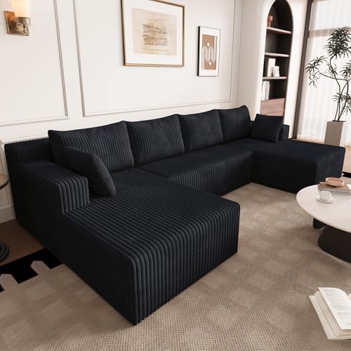 Image of 124 inch Boneless Cloud Couch Sectional Couches Sofa for Living Room
