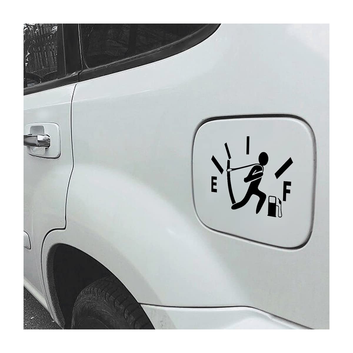 2PCS Funny Car Stickers, High Gas Consumption Decal, Angry Boy Adjusting Fuel Gauge