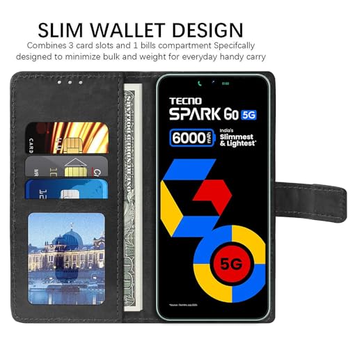 Image of Flip Cover Back Case for Tecno Spark Go 5G | Premium Leather Finish | Inbuilt Pockets & Stand | Flip Cover Back Case for Tecno Spark Go 5G (Black)