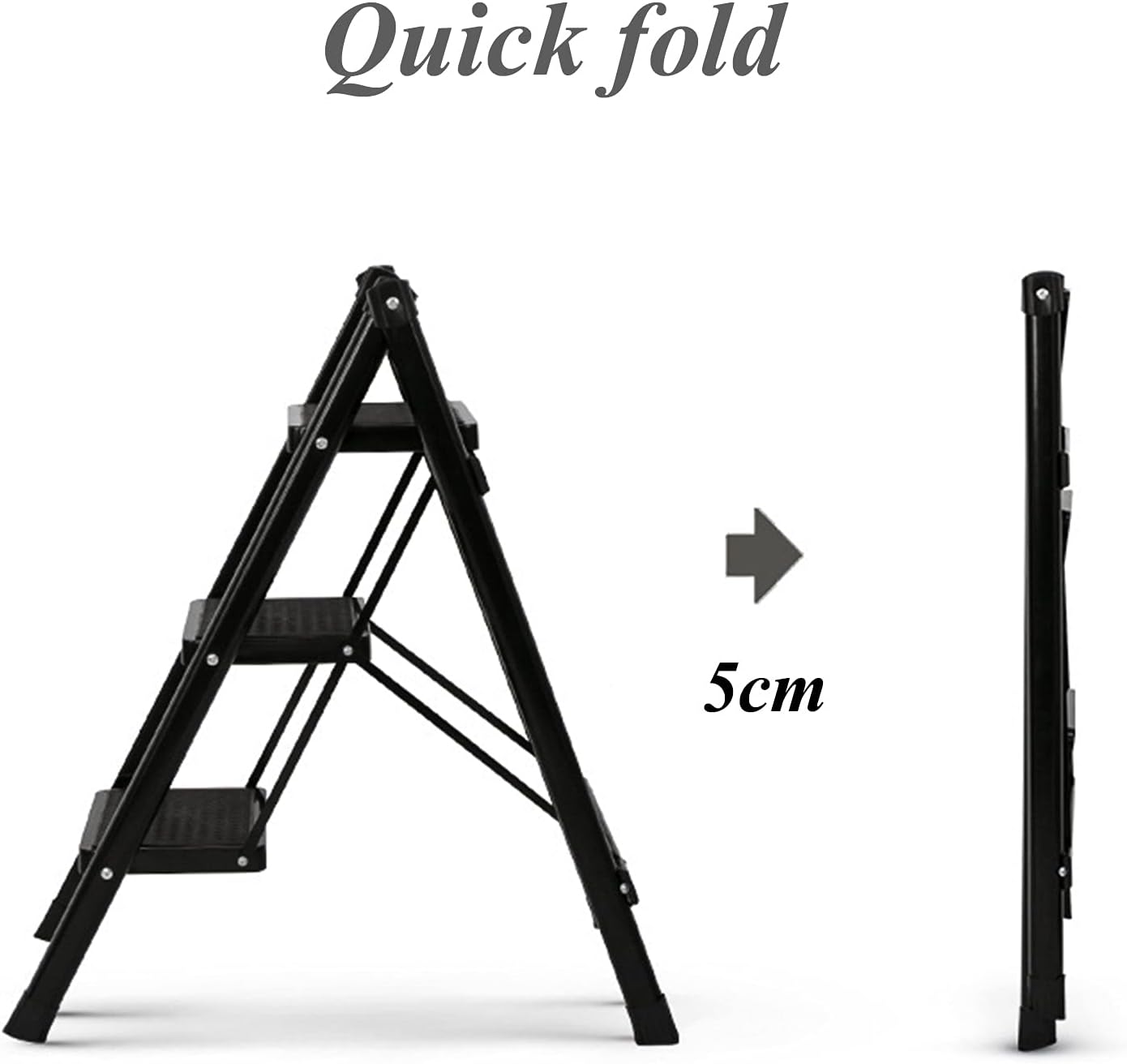 Step Ladder, Folding Step Stool with Anti-Slip Wide Pedal, Portable Sturdy Steel Ladder 330lbs Safety Household Ladder Multi Purpose Folding Ladder for Home Kitchen Office, Space Saving